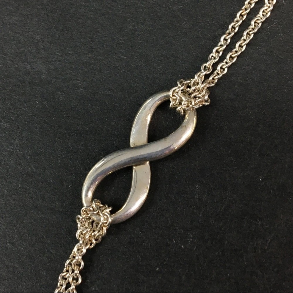 TIFFANY&CO. Silver 925 Infinity Figure Eight Double Chain Bracelet - Picture 7 of 9